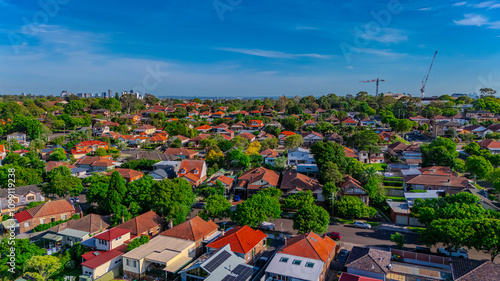 Panorama aerial drone view of western Sydney Suburbs of Canterbury Burwood Ashfield Marrickville Campsie with Houses roads and parks in Sydney New South Wales NSW Australia photo