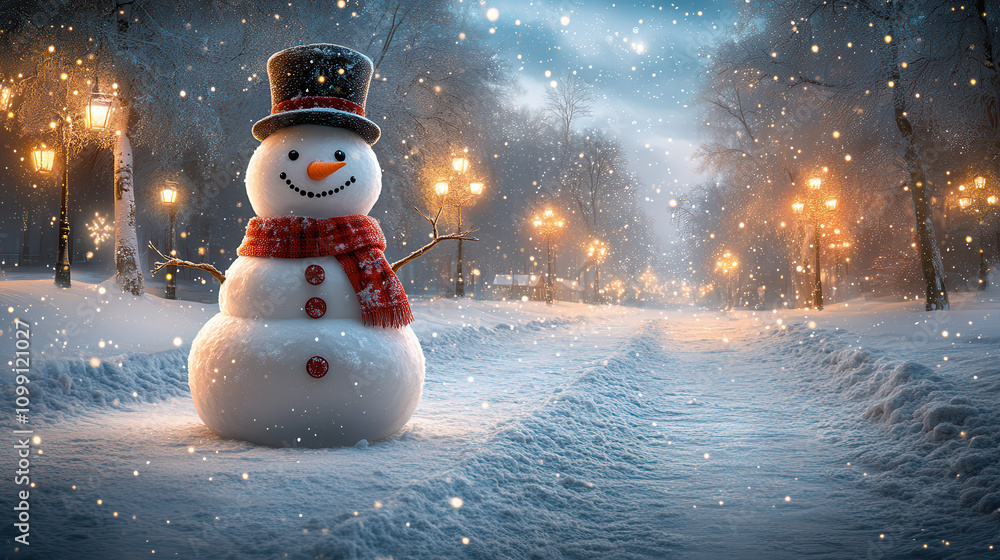 Obraz premium Cheerful Snowman in Winter Wonderland