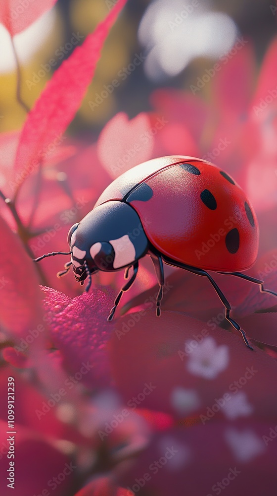 Fototapeta premium Stunning Close-Up of Ladybug on Red Autumn Leaf: Macro Nature Photography