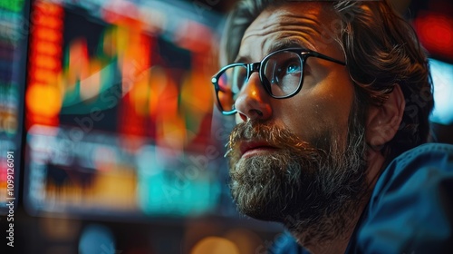  A trader examining stock market graphs.