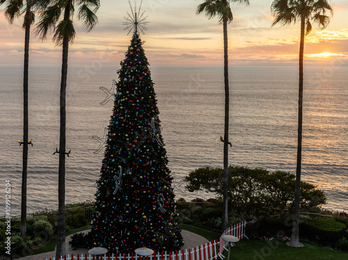 Beautiful aerial sunset vista at the Salt Creek Beach in Dana Point, Orange County, Southern California