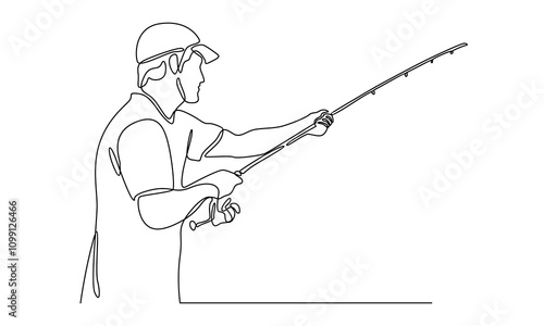 continuous line of fisherman illustration