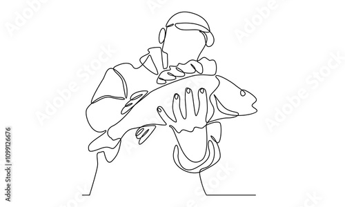continuous line of fisherman illustration