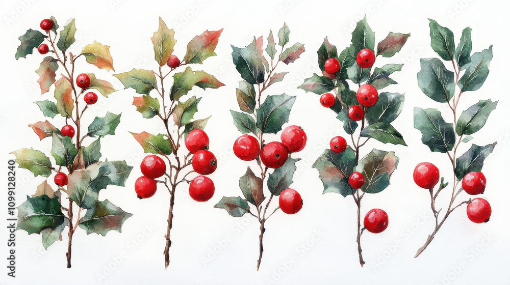 Fototapeta premium Festive Christmas and New Year Holly Berry Decoration