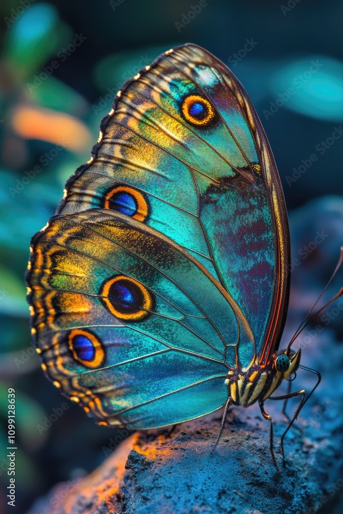 Fototapeta premium Blue Butterfly on Rock