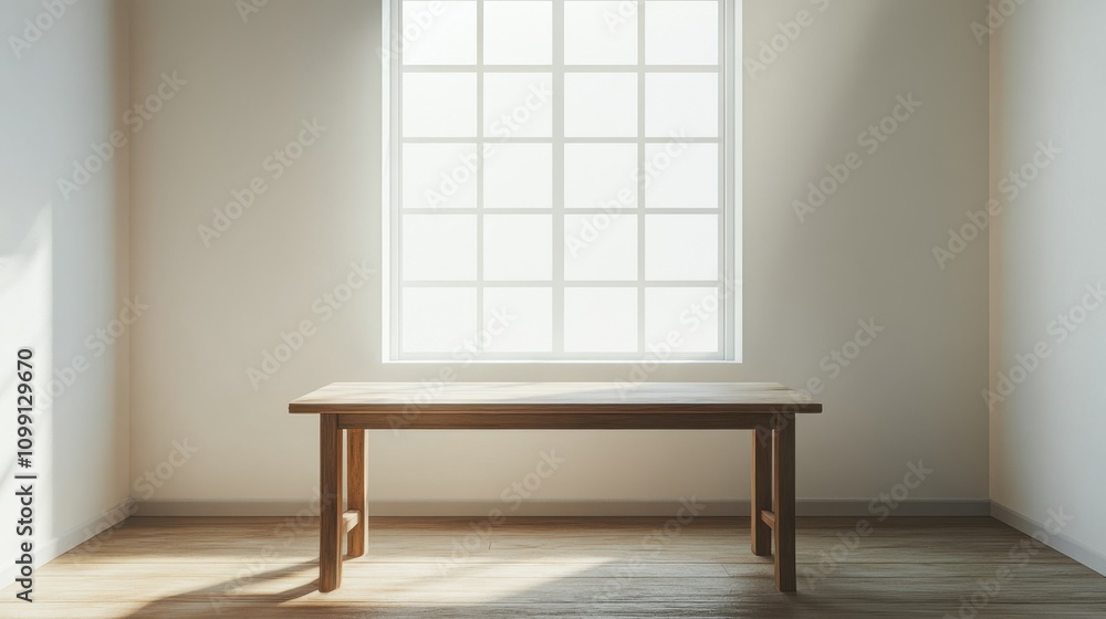 Fototapeta premium Bright Minimalist Table in a Sunlit Room