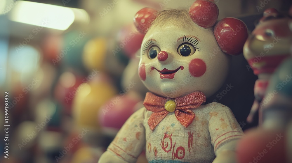 Fototapeta premium Vintage Clown Doll: A Nostalgic Look at Childhood Toys