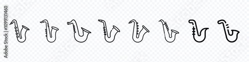 Saxophone icon, Saxophone icon set, Tenor saxophone flat web icon. Saxophone logo design. Brass instrument simple tenor saxophone sign silhouette icon