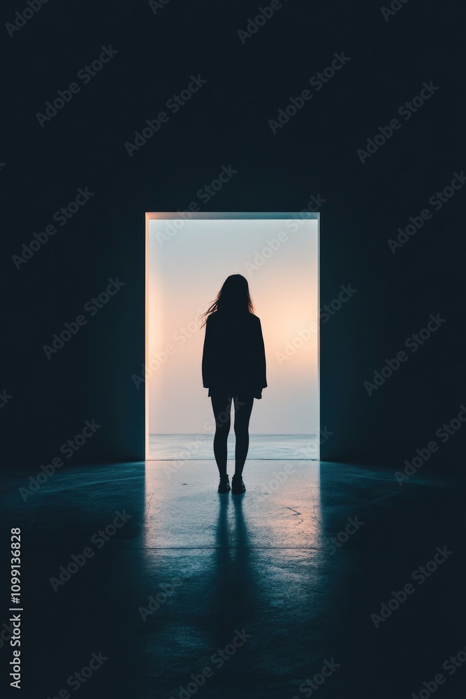 Obraz premium Woman walking out of open door