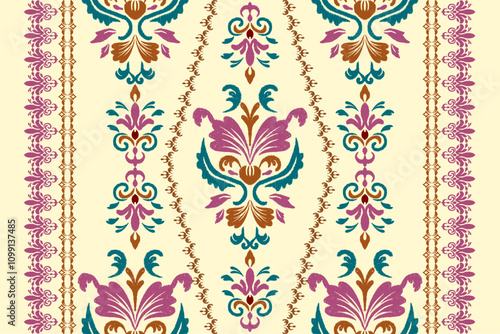 Geometric ethnic oriental ikat pattern traditional Design for background,carpet,wallpaper,clothing,wrapping,Batik,fabric,Vector illustration.embroidery style.