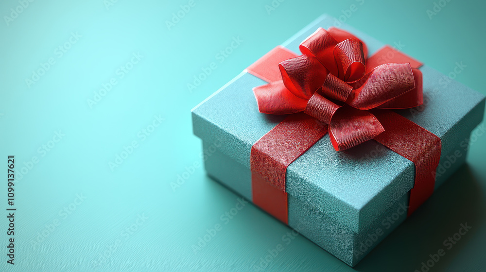 Obraz premium Open present box or gift box with red ribbons and bow isolated on green blue pastel color background with shadow 3D rendering