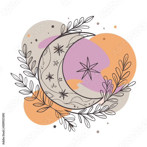 Celestial Moon with Botanical Frame 