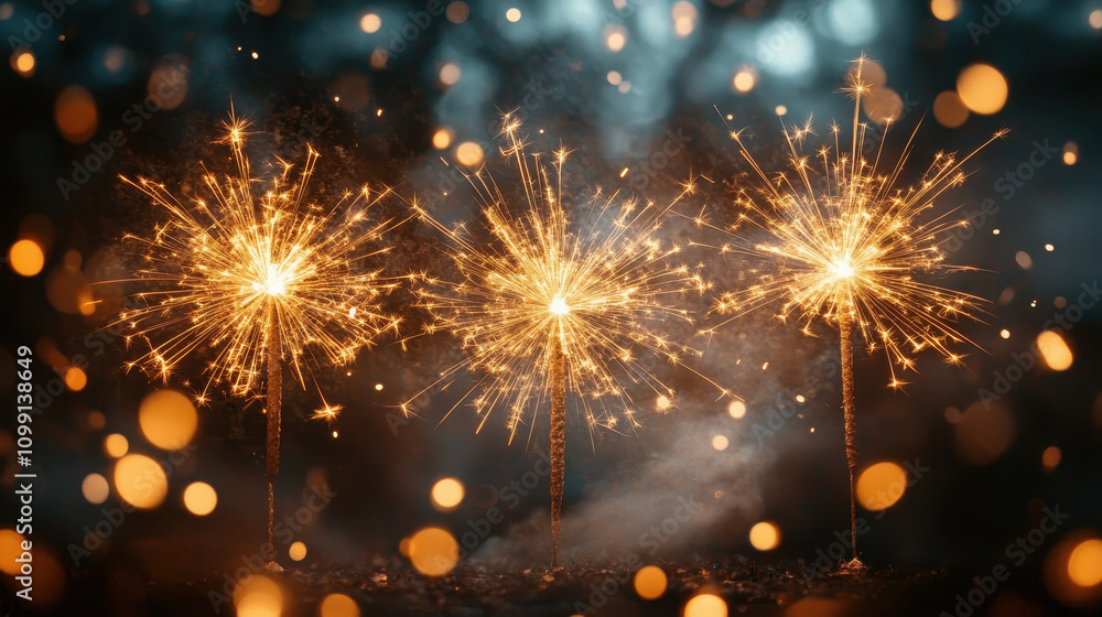 Fototapeta premium Shimmering Golden Firework Texture with Thin Stroke Lines Isolated on White Background