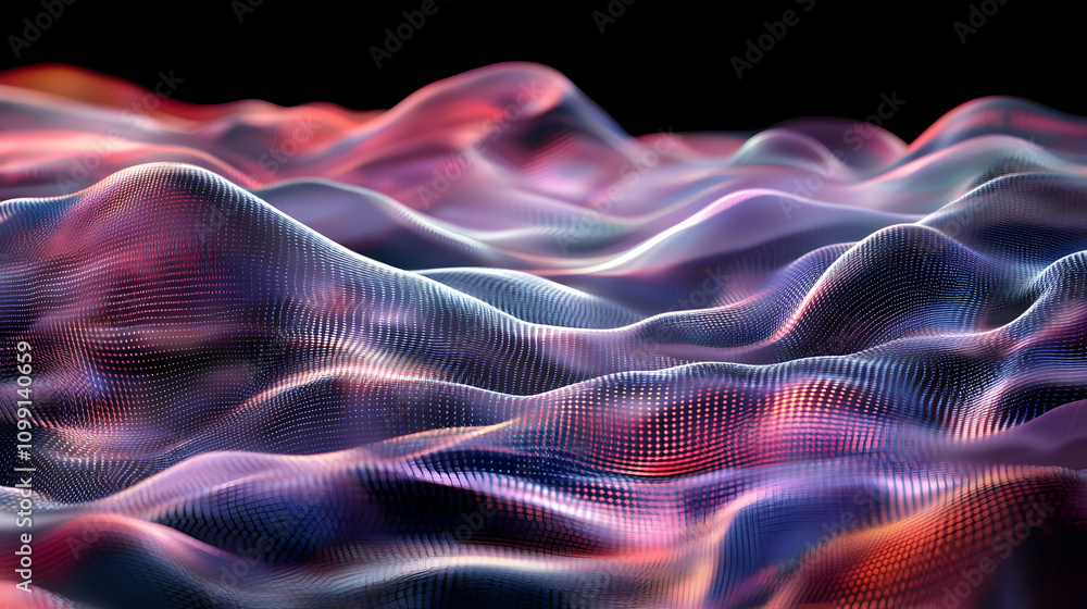 Obraz premium A glowing digital wave with a fluid-like appearance, symbolizing data flow and advanced computational visualization.