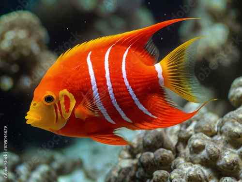 flame angelfish in coral reef photo