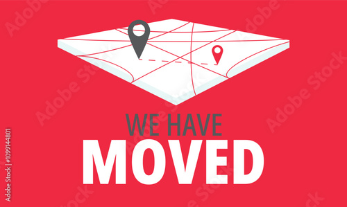 We have moved banner. Company or shop relocation vector banner or background, office moving flyer. Business address or location change navigation with city map,Template for poster, flyer,vector illust