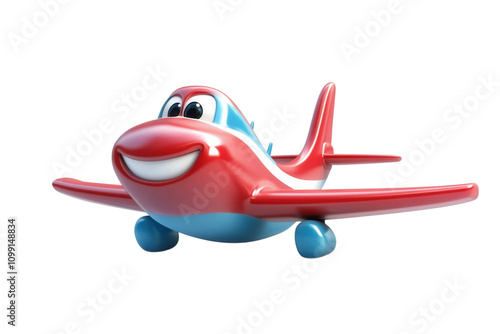 Colorful cartoon airplane with smiling face, isolated on transparent or white background