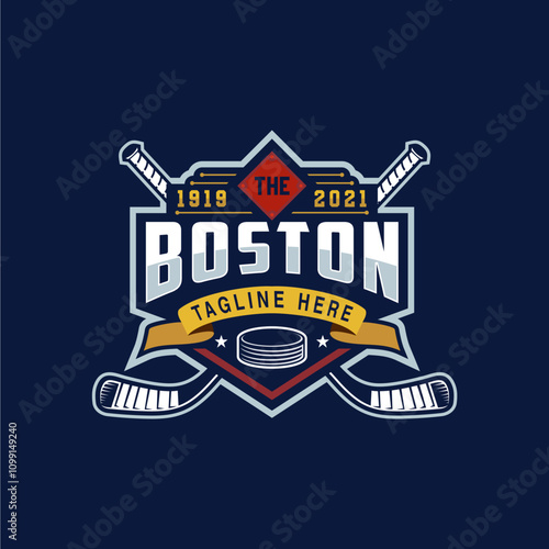 Hockey tournament logo in modern minimalist style, hockey logo team
