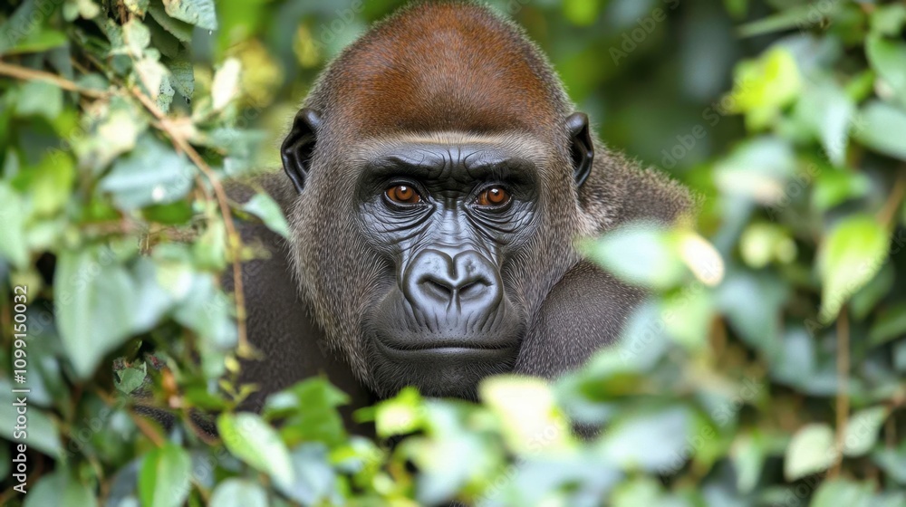 Fototapeta premium Majestic Gorilla Surrounded by Green Foliage