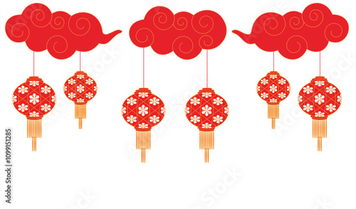 lanterns and clouds for Chinese New Year vector svg