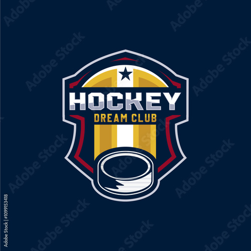 Hockey tournament logo in modern minimalist style, hockey logo team