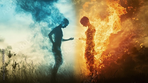 Fire and Ice: A Dance of Opposites - Symbolic Artwork