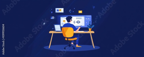 Wallpaper Mural A person working at a desk with a computer, focused on design and creativity. Torontodigital.ca