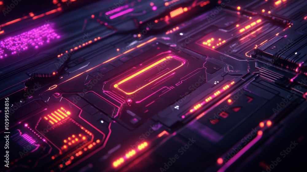 Fototapeta premium Futuristic Neon Circuit Board Background Design