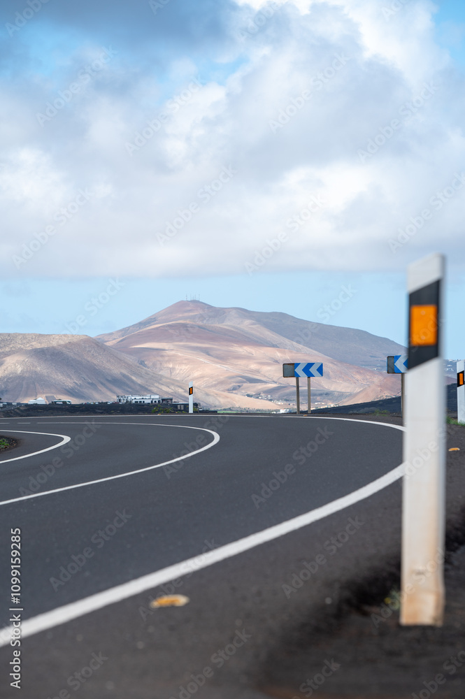 Route in the volcanic area of the island of Lanzarote in the Canary Islands in Spain