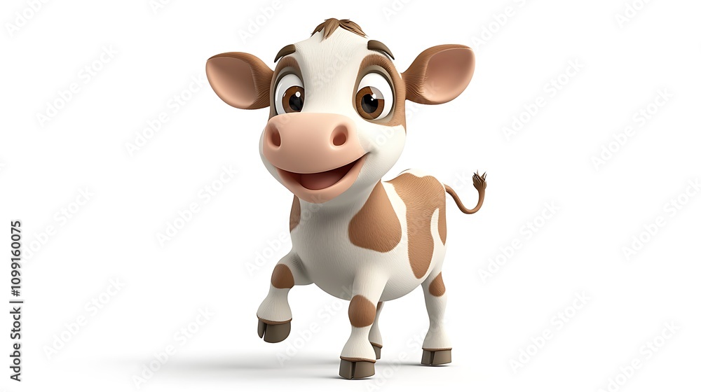 Fototapeta premium Cute Cartoon Calf Happy Cow D Render Farm Animal