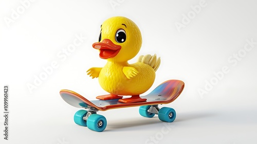 Cute Yellow Rubber Duck on Skateboard photo