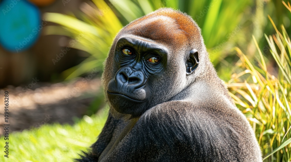 Obraz premium Thoughtful Gorilla in Natural Habitat
