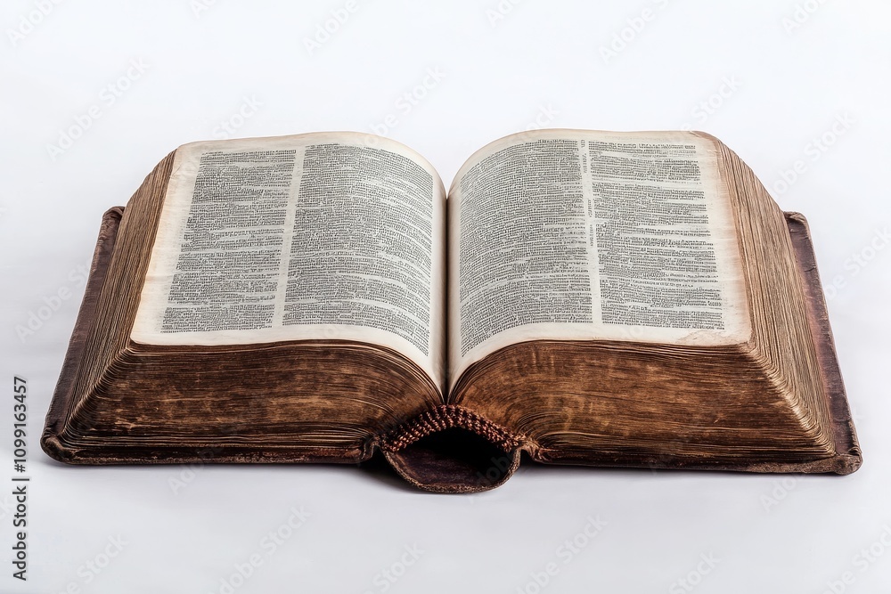 Fototapeta premium Open Book on White Surface with Textured Pages