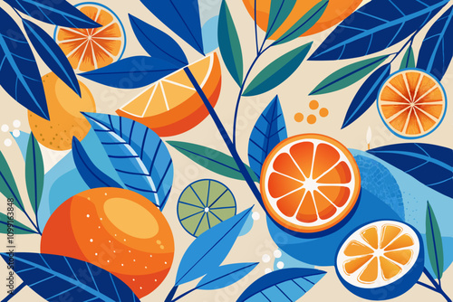 Seamless fruity pattern with oranges lemons and limes in a vibrant tropical design