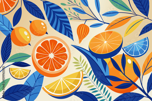 Seamless fruity pattern with oranges lemons and limes in a vibrant tropical design