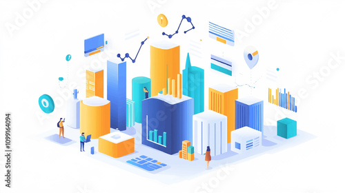 Dynamic business environment showcasing the concept of business agility, with symbols representing company transformation towards higher efficiency and rapid adaptation to market changes illustration.