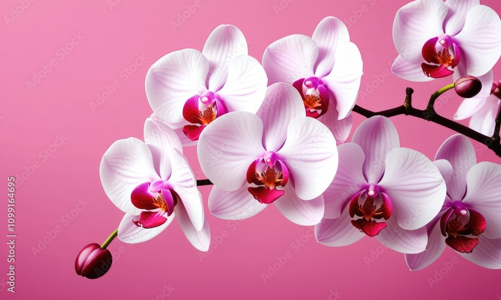 Fototapeta premium Elegant white orchids on vibrant pink background displaying natural beauty