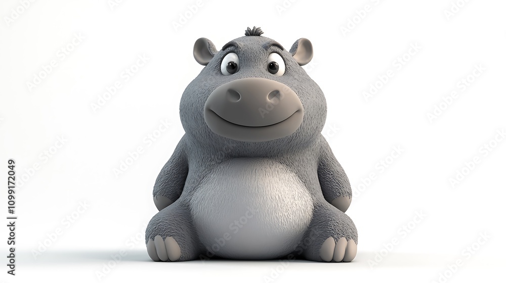 Fototapeta premium Cute Cartoon Hippopotamus Sitting D Render Baby Hippo