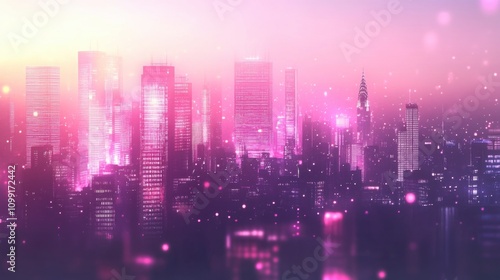 Wallpaper Mural Dreamy Cityscape with Pink Hues and Glowing Lights Torontodigital.ca