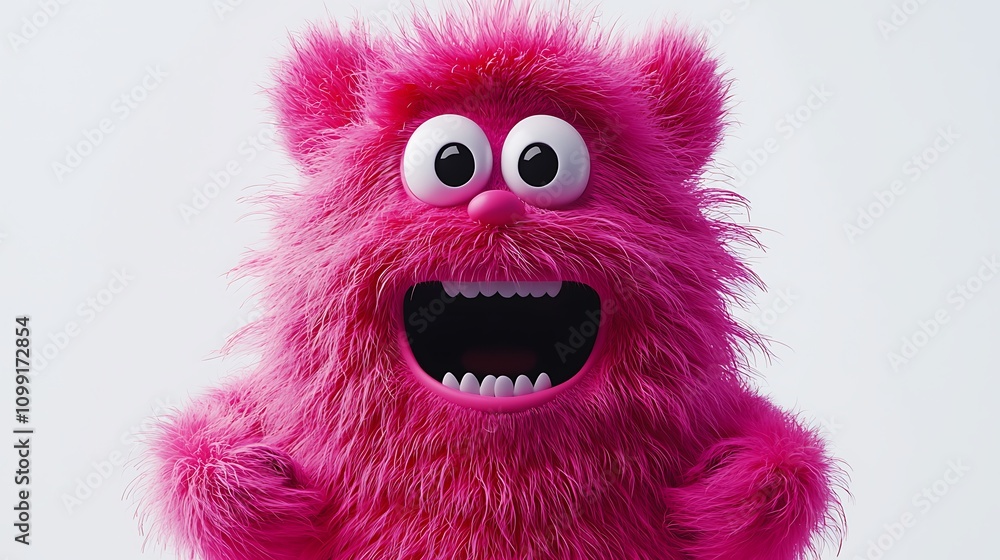 Obraz premium Playful Pink Fuzzy Monster Cute Cartoon Character