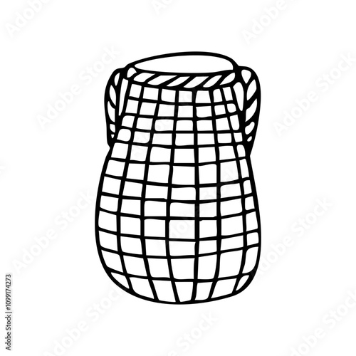 deep tall wicker basket - hand drawn line art