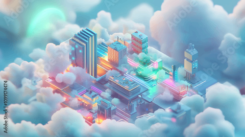Abstract illustration of cloud security services, stylized cloud icon integrated with a secure padlock symbol, representing data protection and cyber security in cloud computing environments.