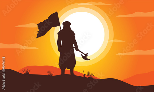 Muslim warrior with flag Illustration