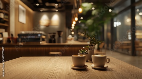 Wallpaper Mural cozy coffee shop inside a shopping mall, minimalist wooden furniture Torontodigital.ca