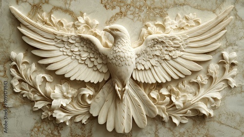 Elegant Carved Bird With Floral Accents On Marble