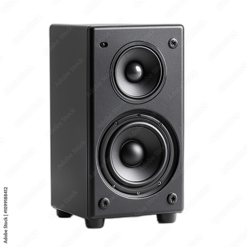 Obraz premium Black Stereo Speaker on Black Background. Illustration on transparent & white background, isolate PNG