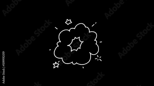 silhouette of a cloud Sketch cartoon doodle hand drawing motion graphics clip template with colorful lights animation. HD resolution with hyper realistic 4K black Background.