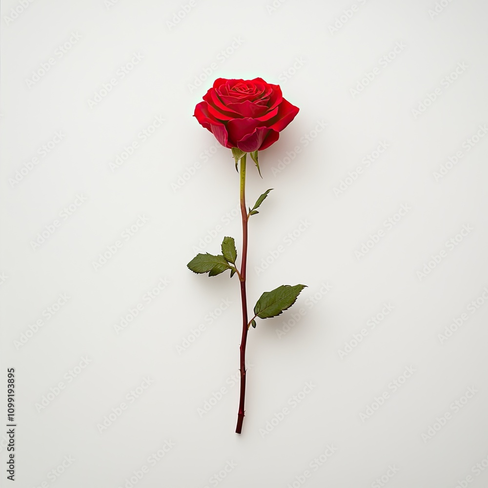 Fototapeta premium Romantic gesture single red rose minimalist setting floral photography natural light close-up symbol of love