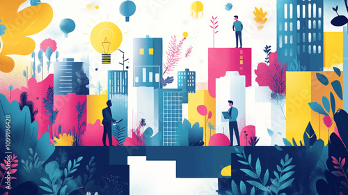 Dynamic business environment showcasing the concept of business agility, with symbols representing company transformation towards higher efficiency and rapid adaptation to market changes illustration.