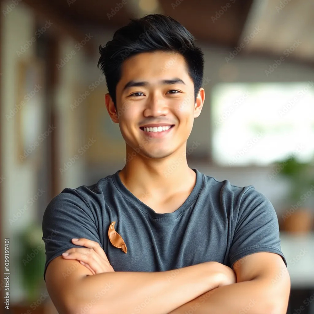 Fototapeta premium Portrait of a young handsome asian beautiful man